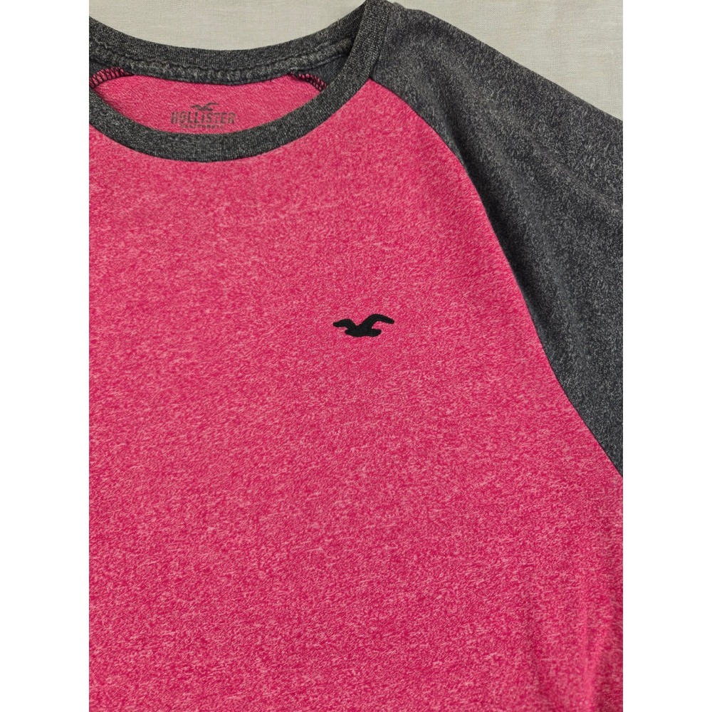 Hollister Mens Short Sleeve Raglan T-Shirt Pink Gray Heathered Logo Size M - Picture 8 of 10